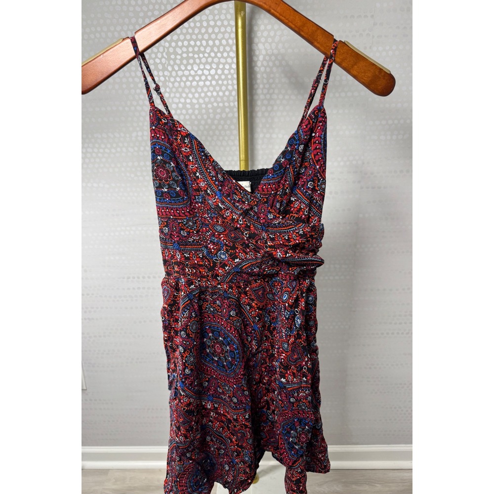 Abercrombie & Fitch Paisley Wrap Front Smocked Back Mini Dress Red Blue Medium